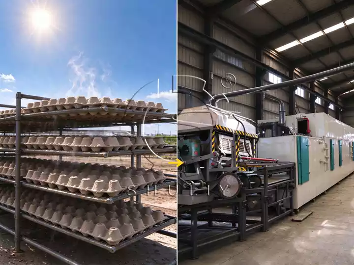 Egg tray machine and continuous dryer